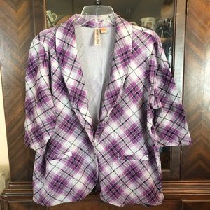 Junior Plus Trendy Purple Plaid Jacket